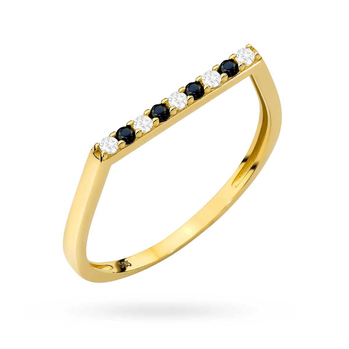 Yellow Gold Ring with Black and White Cubic Zirconia