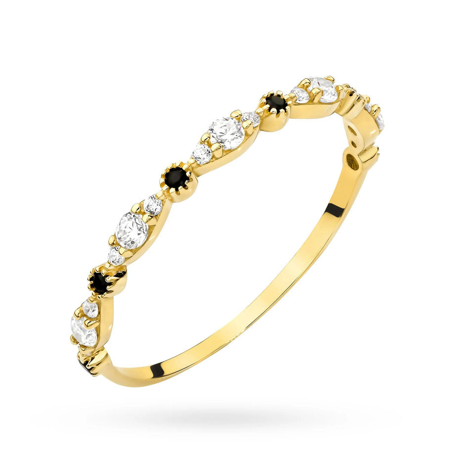 Zlatý prsteň s čiernou a bielou zirkóniou