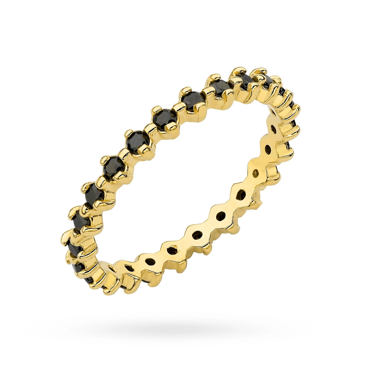 Bague anneau en or ornée de zircone noire