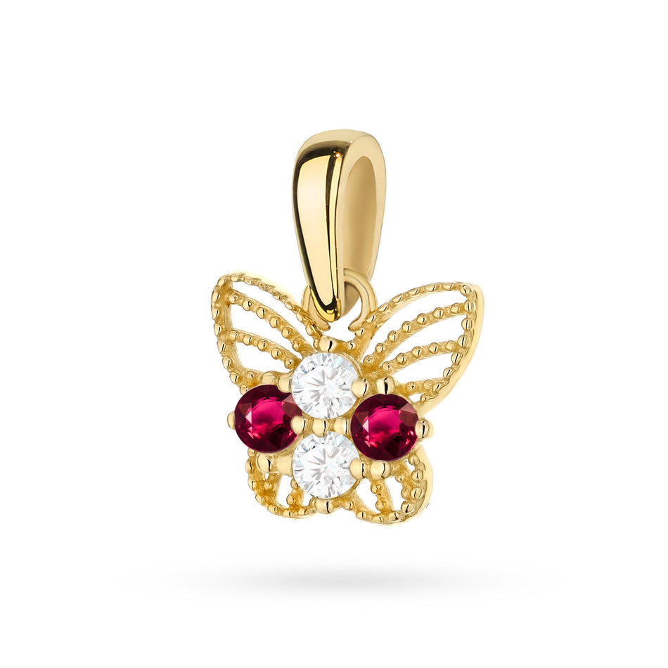 Children’s Gold Openwork Butterfly Pendant with White and Ruby Zirconia