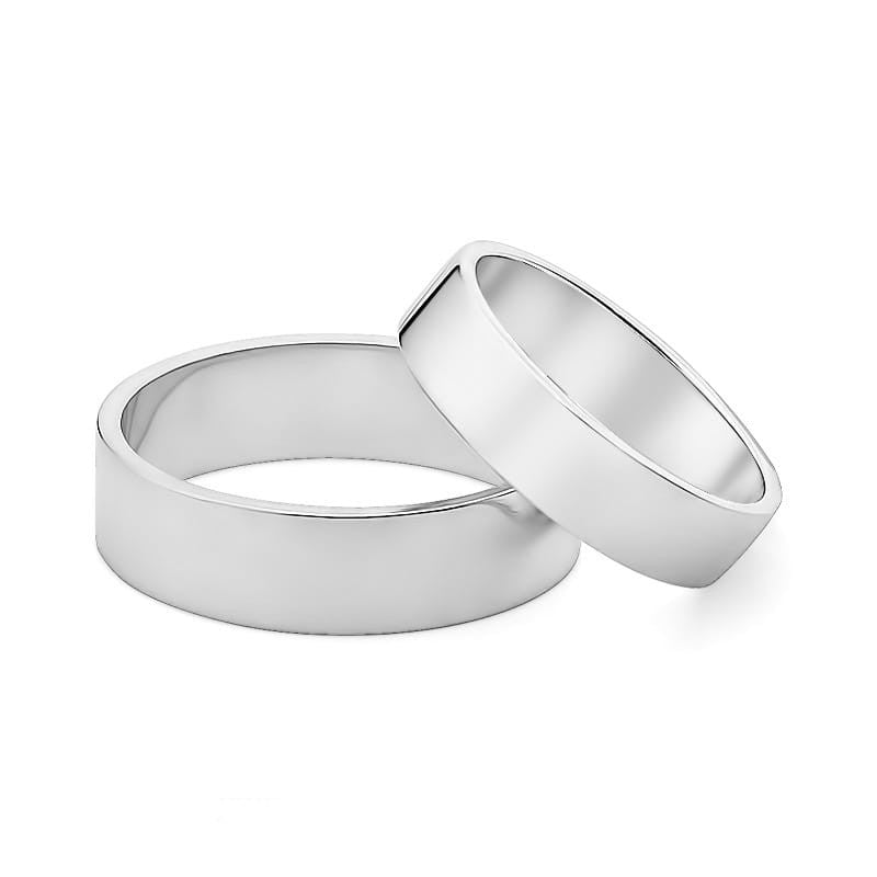 Classic Flat White Gold Wedding Bands Rings 5 and 6mm