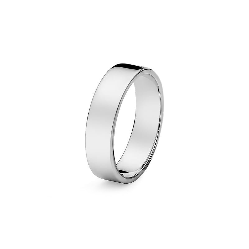 Classic Flat Single White Gold Wedding Band Ring 5mm