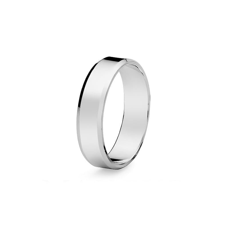 Classic Flat Beveled Single White Gold Wedding Band Ring 5mm