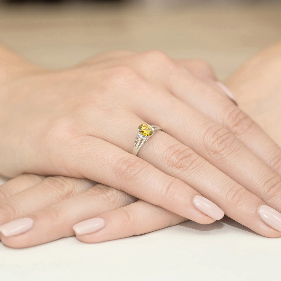 White Gold engagement ring with Oval 0.50 ct Central and 0.052 ct Sideline Lab-grown Diamonds - GREMARI fine jewelry