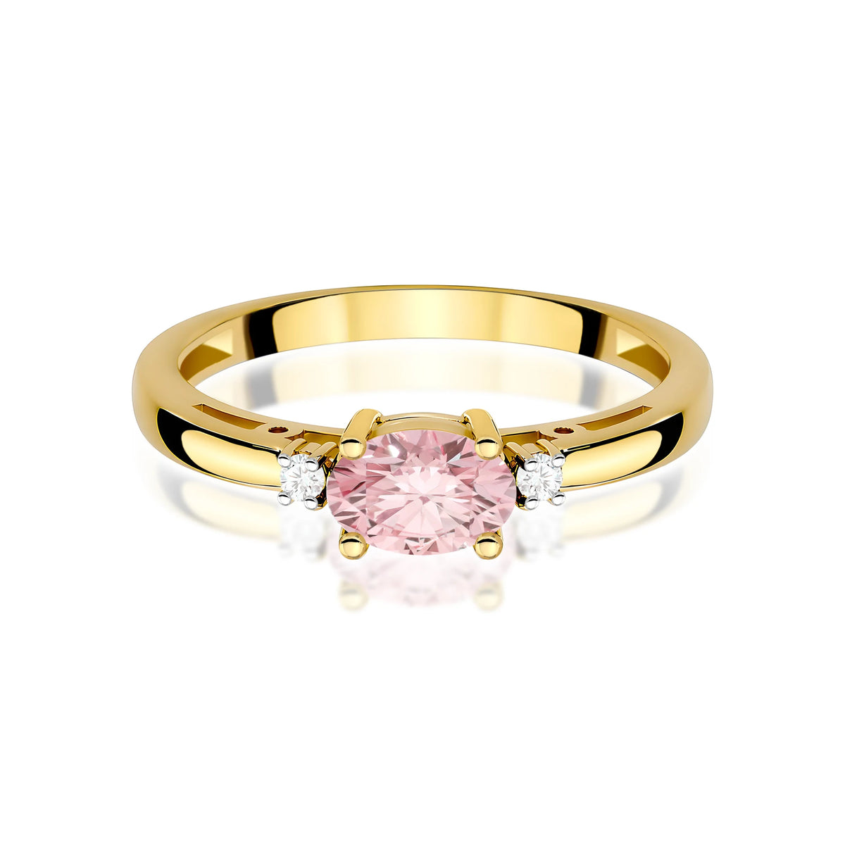 Yellow Gold engagement ring with Oval 0.50 ct Central and 0.029 ct Sideline Lab-grown Diamonds by GREMARI, 14K (585) gold