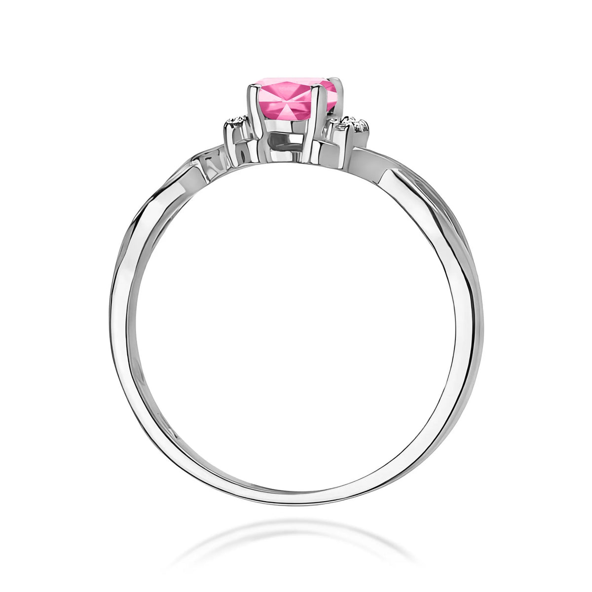 Krútený ramenný prsteň z bieleho 14k zlata s oválnym ružovým topásom 0,50 ct a diamantmi 0,052 ct