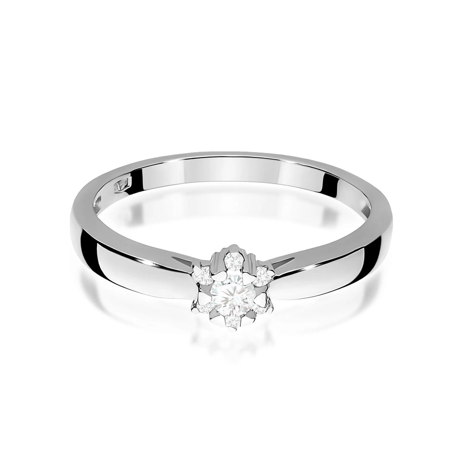 White Gold engagement ring with Round 0.10 ct Central and 0.052 ct Sideline Lab-grown Diamonds by GREMARI, 14K (585) gold
