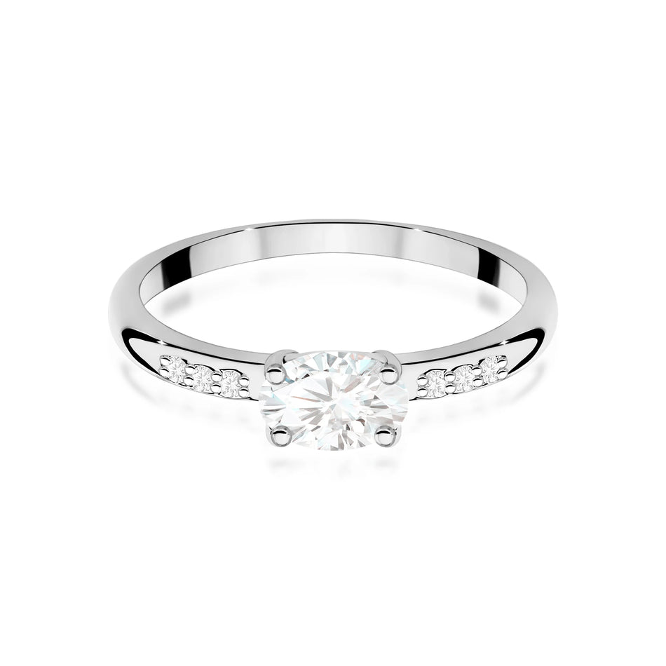 White Gold engagement ring with Oval 0.40 ct Central and 0.03 ct Sideline Lab-grown Diamonds by GREMARI, 14K (585) gold