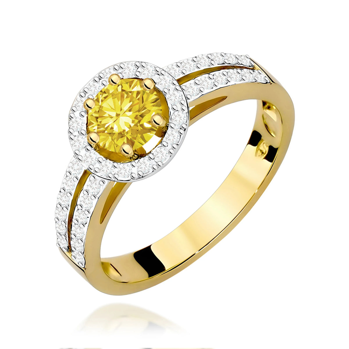 Prsteň zo žltého zlata – žltý lab-grown diamant Round/Brilliant s hmotnosťou 0,50 ct, doplnený 40 × 0,005 ct lab-grown diamantmi