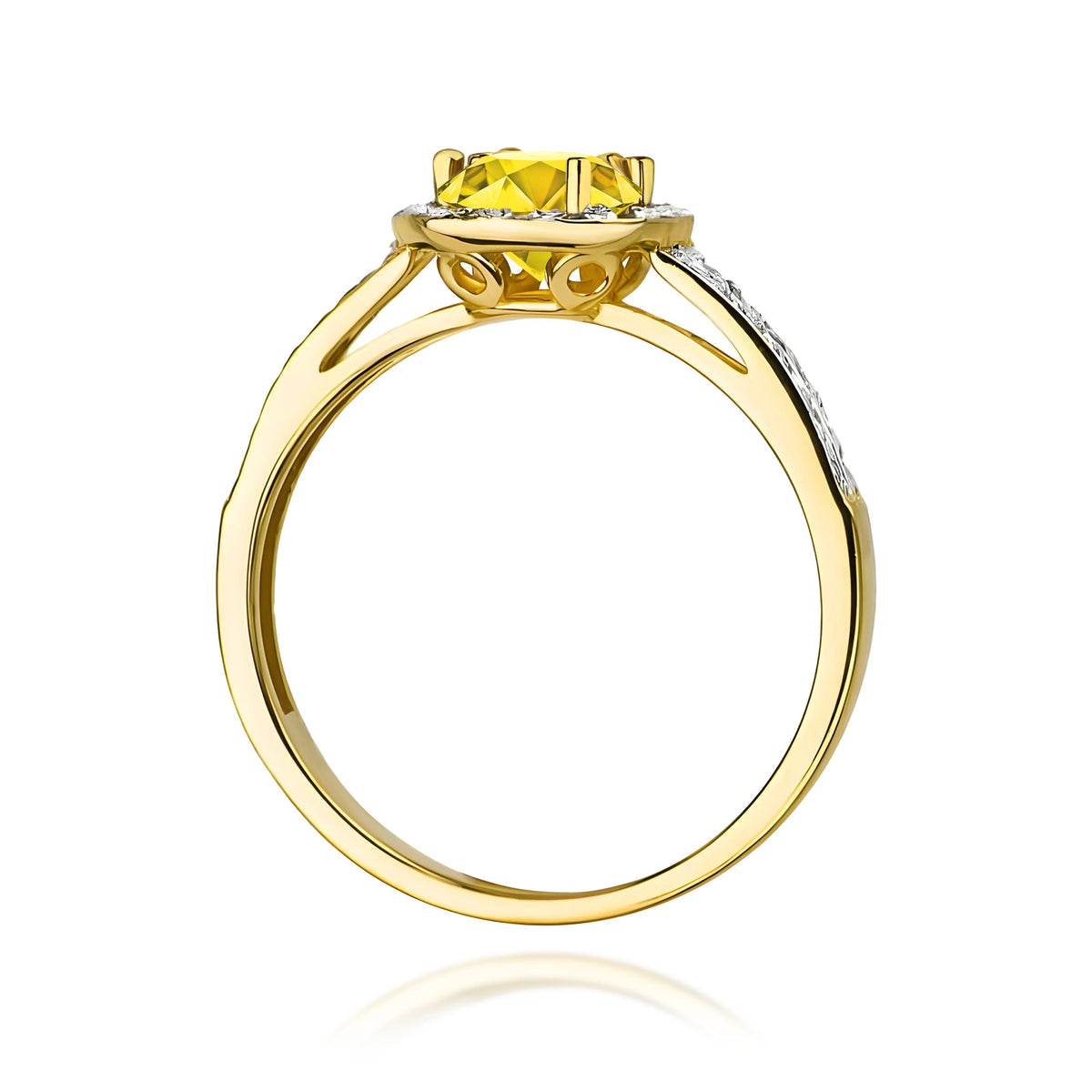 Prsteň zo žltého zlata – žltý lab-grown diamant Round/Brilliant s hmotnosťou 0,50 ct, doplnený 40 × 0,005 ct lab-grown diamantmi