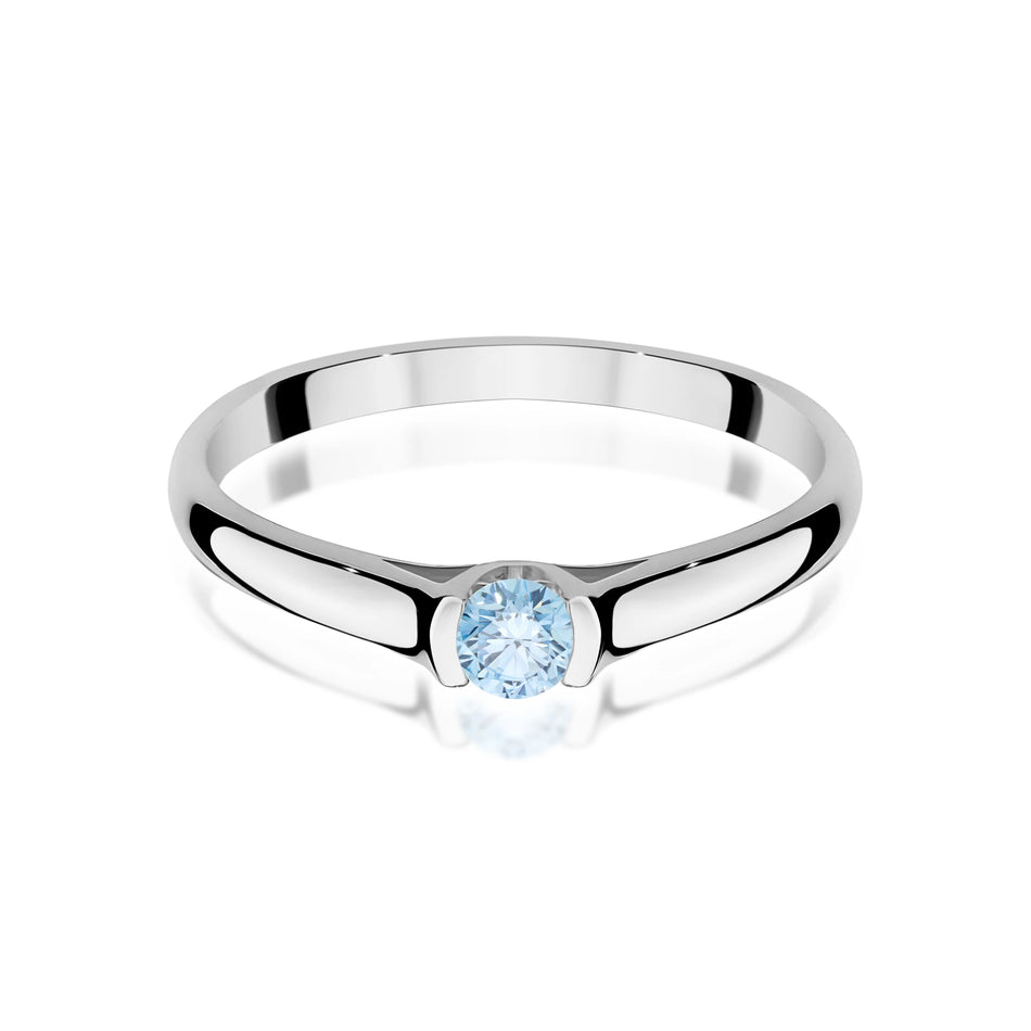 Prsten z bílého zlata s modrým lab-grown diamantem Round/Brilliant o hmotnosti 0,15 ct