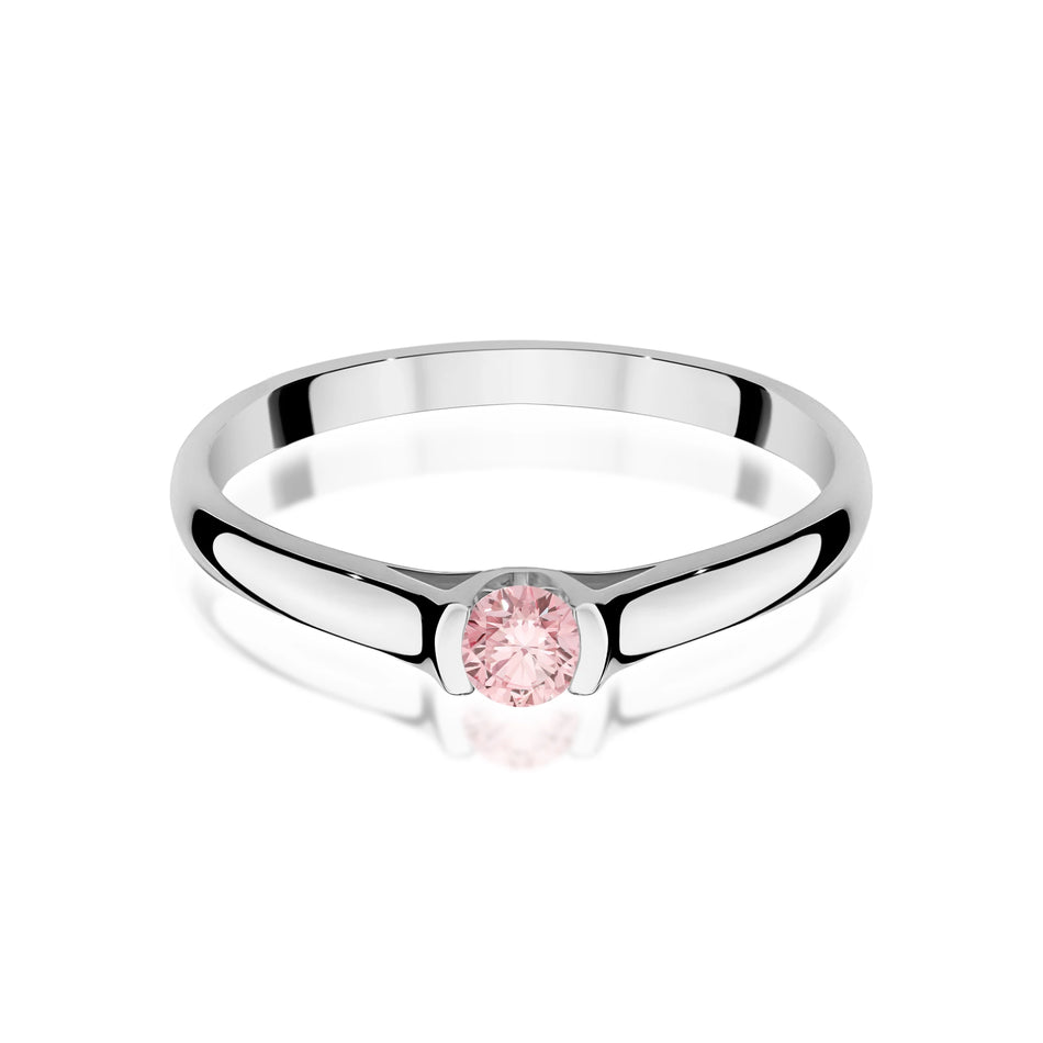 Prsteň z bieleho zlata s ružovým lab-grown diamantom Round/Brilliant s hmotnosťou 0,15 ct