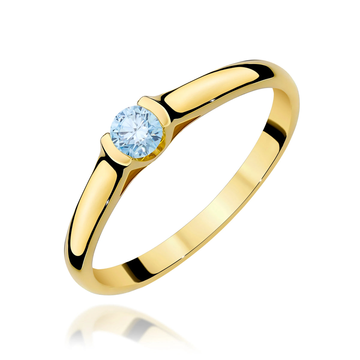 Prsteň zo žltého zlata s modrým lab-grown diamantom Round/Brilliant s hmotnosťou 0,15 ct