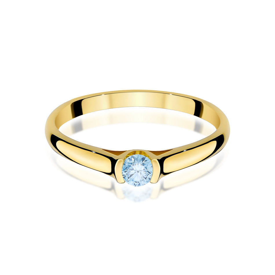 Prsteň zo žltého zlata s modrým lab-grown diamantom Round/Brilliant s hmotnosťou 0,15 ct
