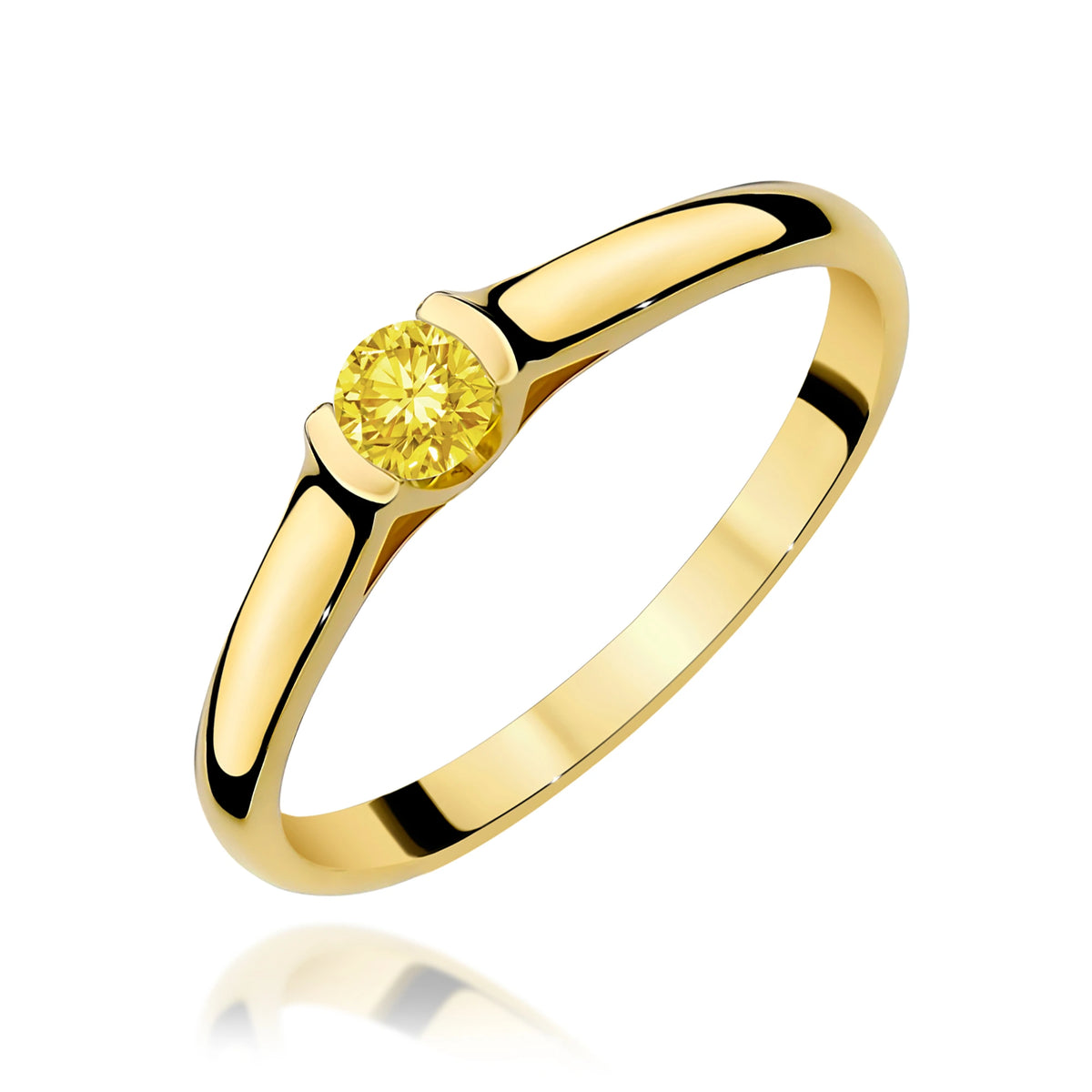 Ring aus Gelbgold mit gelbem Labordiamant Round/Brilliant, 0,15 ct