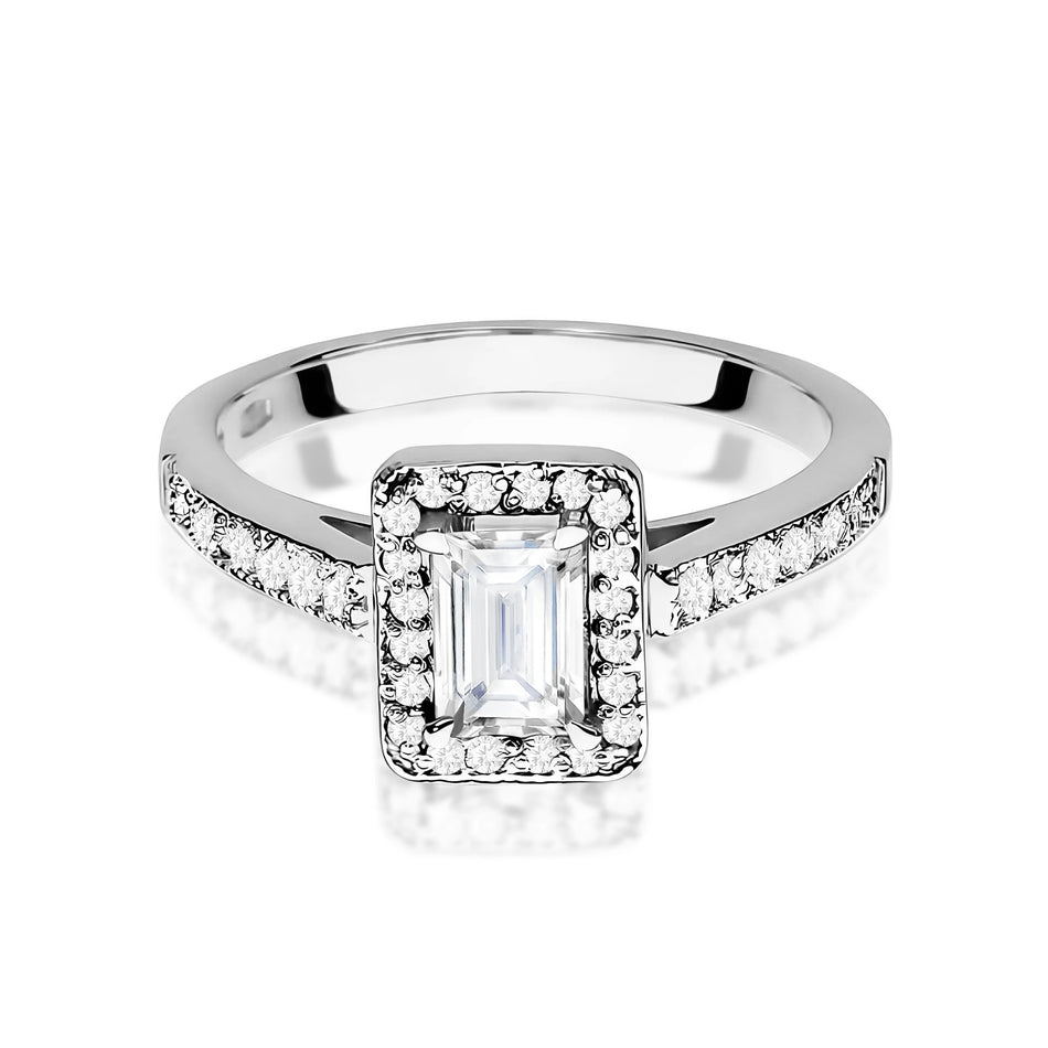 White Gold Ring with Emerald 0,60ct Central and 0,22ct Sideline Lab-grown Diamonds