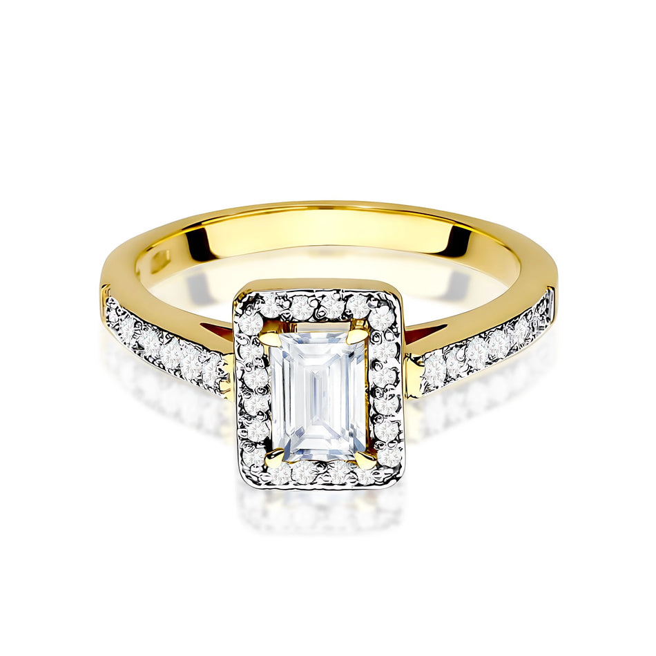 Yellow Gold Ring with Emerald 0,60ct Central and 0,22ct Sideline Lab-grown Diamonds