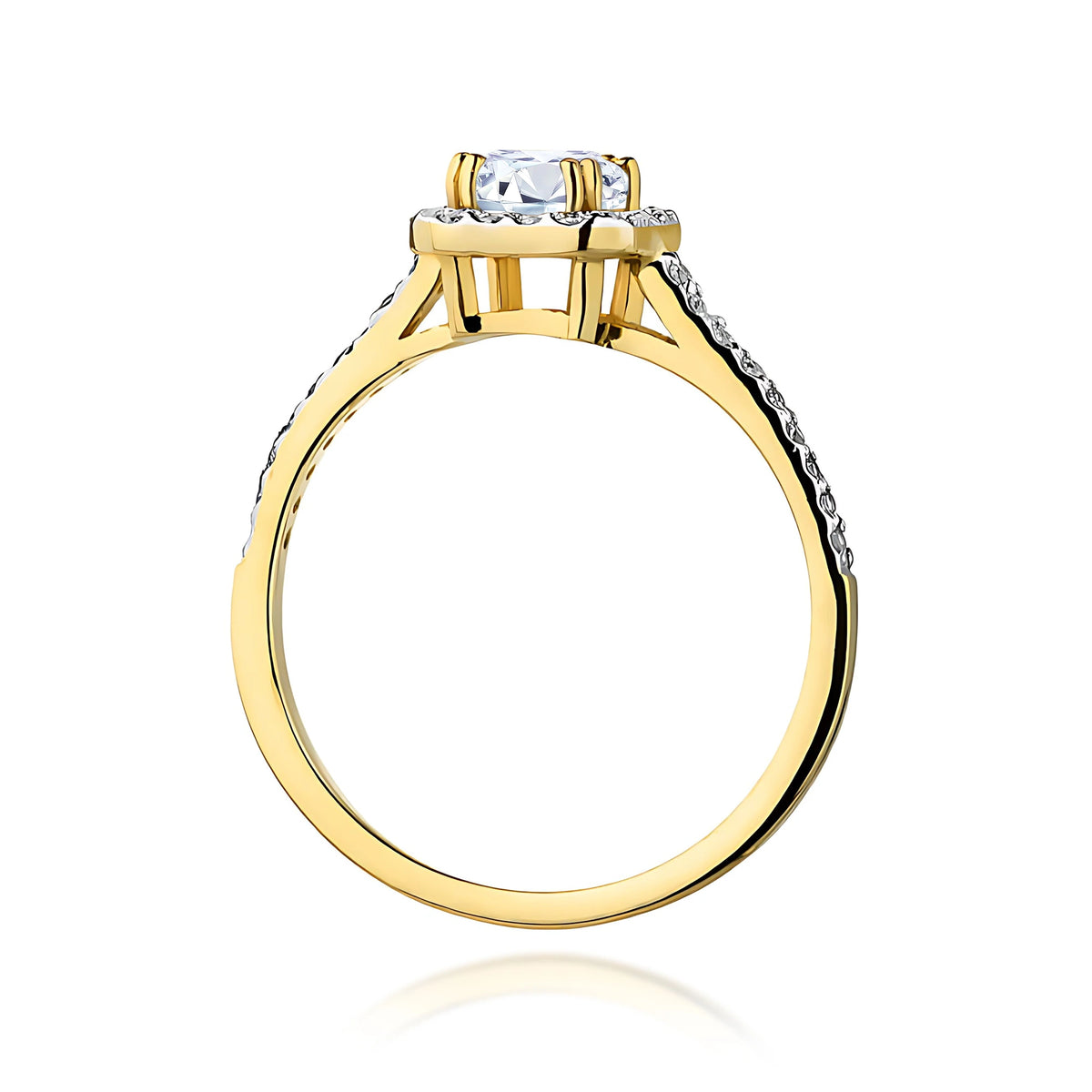 Yellow Gold Ring with Emerald 0,60ct Central and 0,22ct Sideline Lab-grown Diamonds