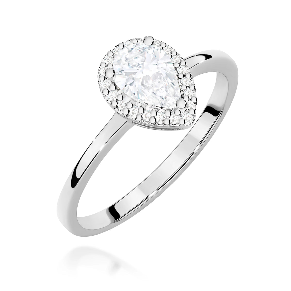 White Gold Ring with Pear 0,65ct Central and 0,10ct Sideline Lab-grown Diamonds