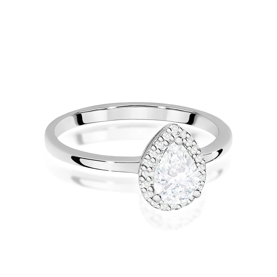 White Gold Ring with Pear 0,65ct Central and 0,10ct Sideline Lab-grown Diamonds