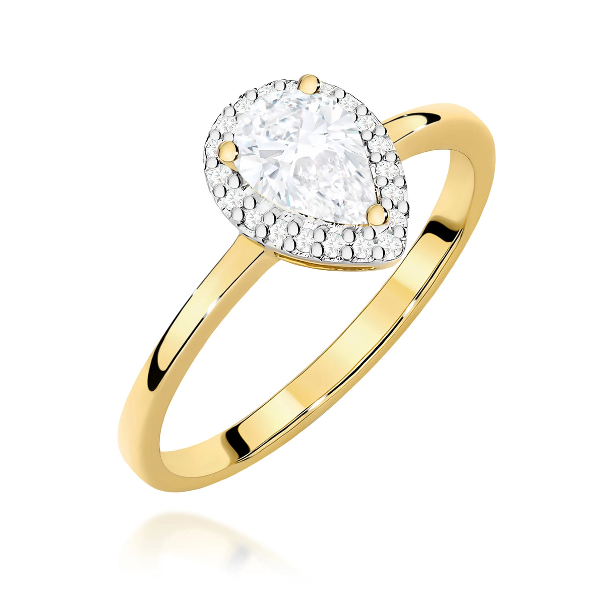 Yellow Gold Ring with Pear 0,65ct Central and 0,10ct Sideline Lab-grown Diamonds
