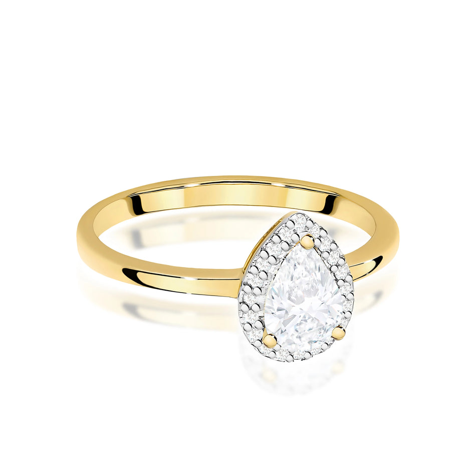 Yellow Gold Ring with Pear 0,65ct Central and 0,10ct Sideline Lab-grown Diamonds