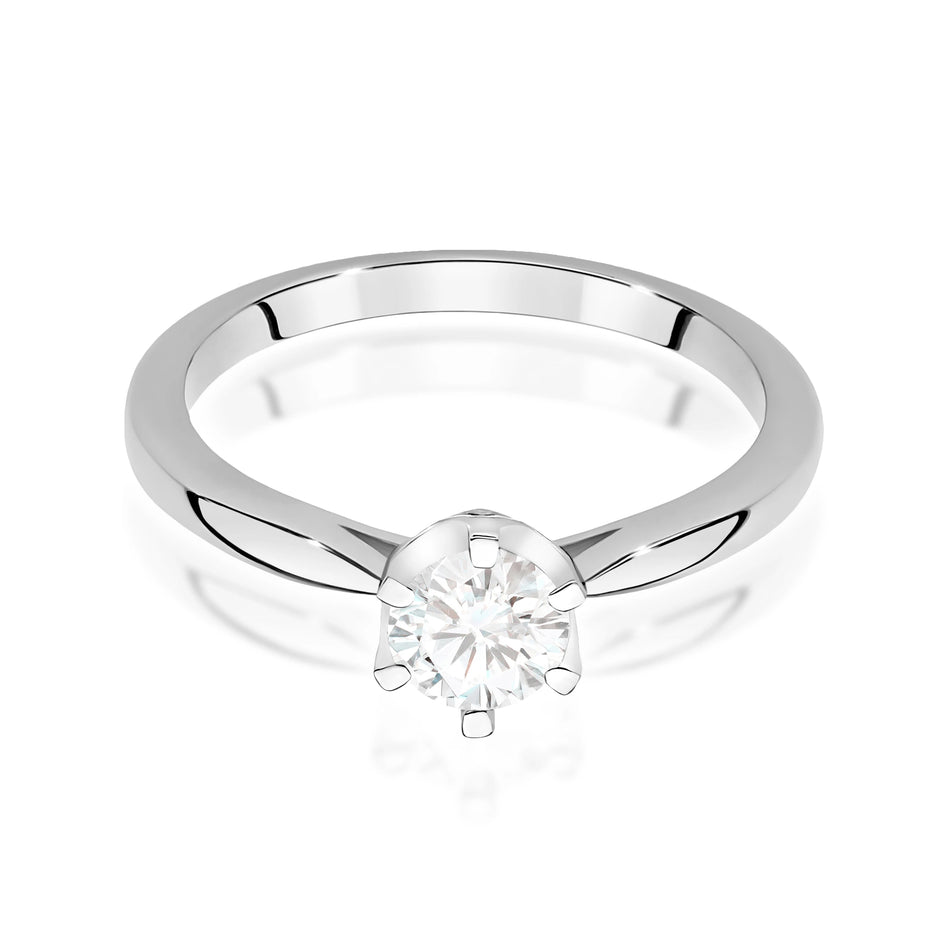White Gold Ring with Round 0,50ct Central and 0,06ct Sideline Lab-grown Diamonds