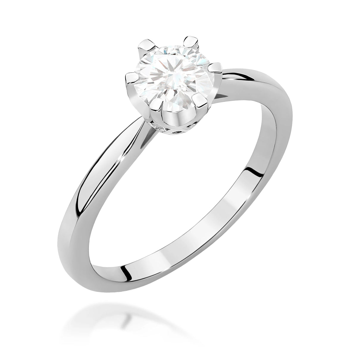White Gold Ring with Round 0,70ct Central and 0,06ct Sideline Lab-grown Diamonds