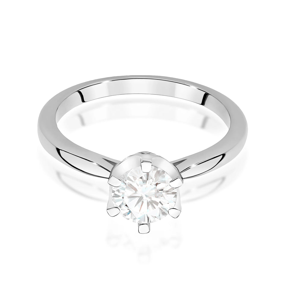 White Gold Ring with Round 1,00ct Central and 0,06ct Sideline Lab-grown Diamonds