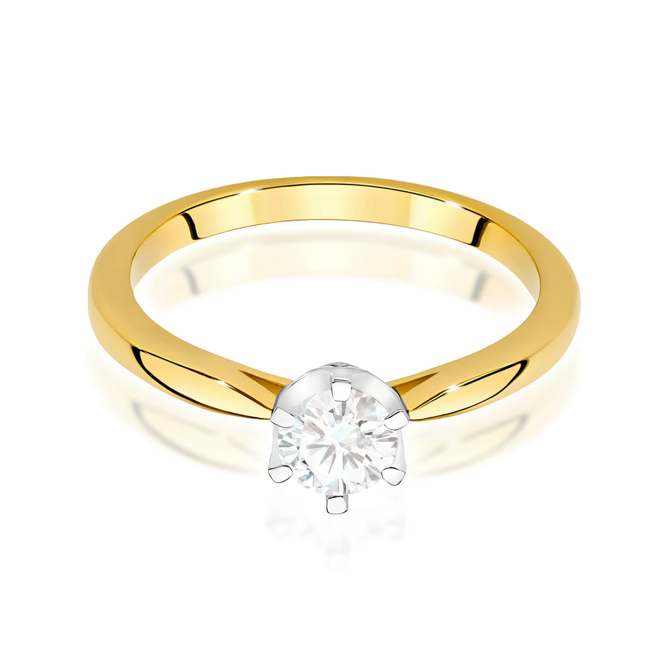 Prsten ze žlutého zlata – lab-grown diamant Round/Brilliant o hmotnosti 0,40 ct, doplněný 6 × 0,01 ct lab-grown diamanty