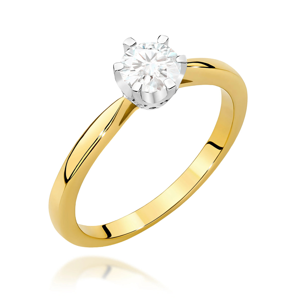 Yellow Gold Ring with Round 0,50ct Central and 0,06ct Sideline Lab-grown Diamonds