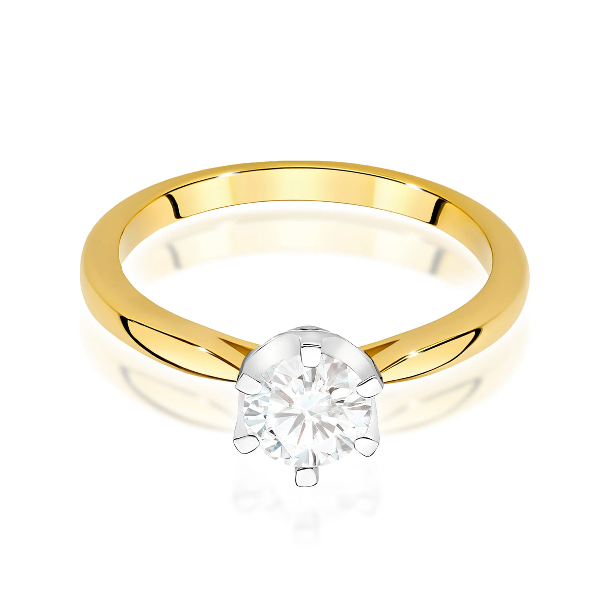 Prsteň zo žltého zlata – lab-grown diamant Round/Brilliant s hmotnosťou 0,70 ct, doplnený 6 × 0,01 ct lab-grown diamantmi