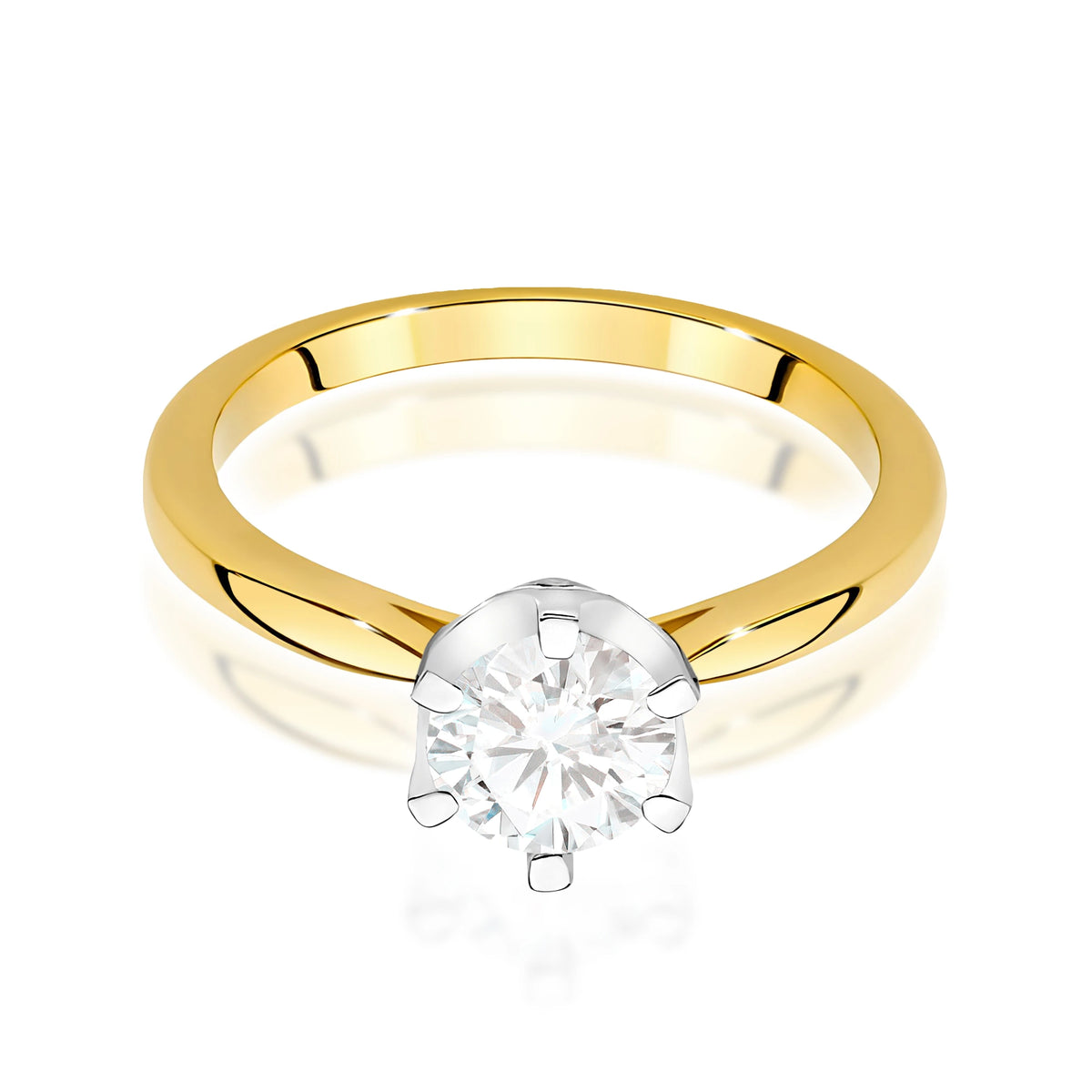 Ring aus Gelbgold – Labordiamant Round/Brilliant, 1,00 ct, ergänzt durch 6 × 0,01 ct Labordiamanten
