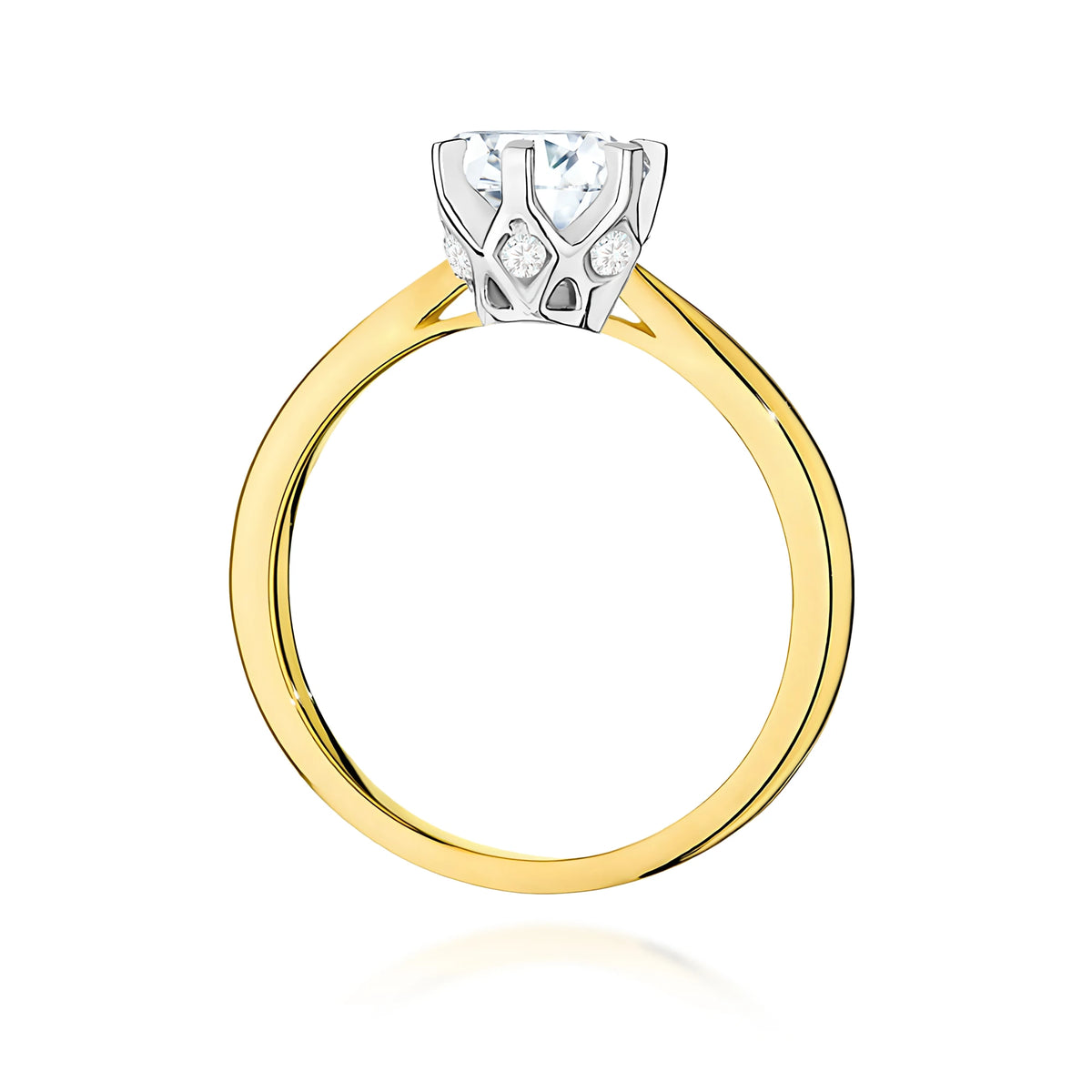 Ring aus Gelbgold – Labordiamant Round/Brilliant, 1,00 ct, ergänzt durch 6 × 0,01 ct Labordiamanten