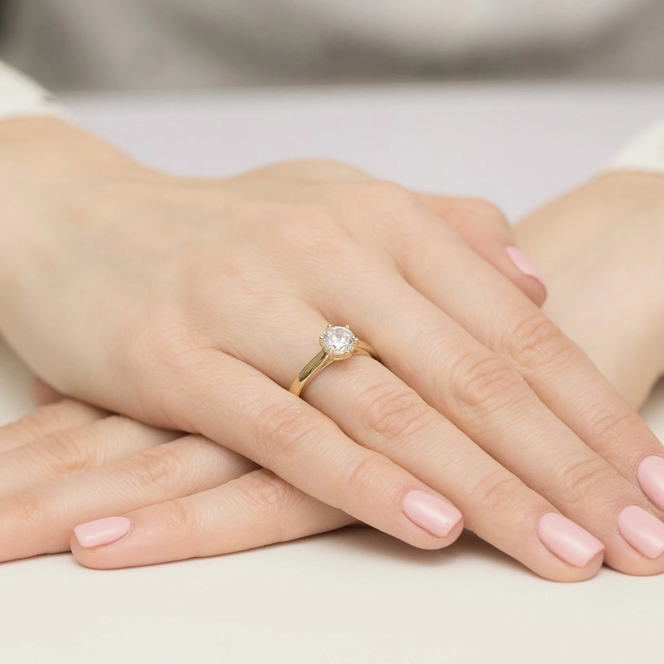 Yellow Gold Ring with Round 1,00ct Lab-grown Diamond