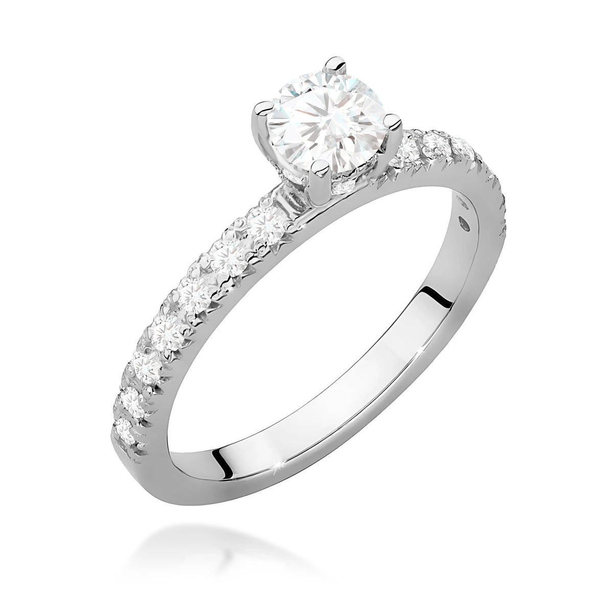 Ring aus Weißgold – Labordiamant 0,40 ct, Round/Brilliant, ergänzt durch 8 × 0,005 ct + 14 × 0,0145 ct Labordiamanten