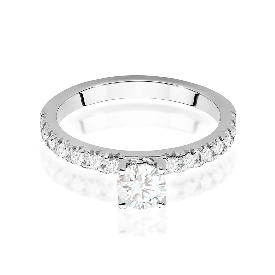 Ring aus Weißgold – Labordiamant 0,40 ct, Round/Brilliant, ergänzt durch 8 × 0,005 ct + 14 × 0,0145 ct Labordiamanten