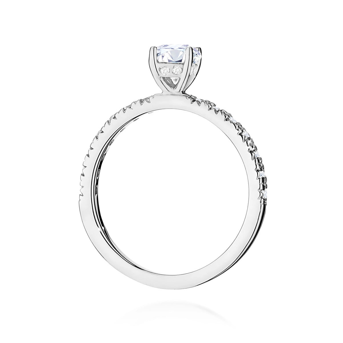 Ring aus Weißgold – Labordiamant 0,40 ct, Round/Brilliant, ergänzt durch 8 × 0,005 ct + 14 × 0,0145 ct Labordiamanten