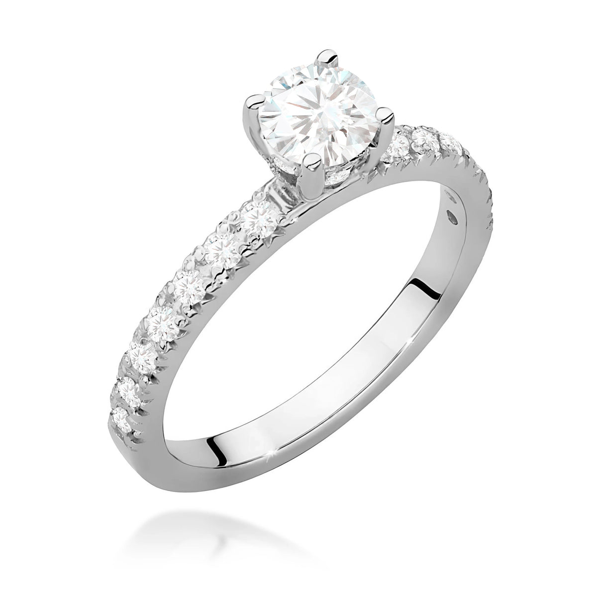 White Gold Ring with Round 0,50ct Central and 0,243ct Sideline Lab-grown Diamonds