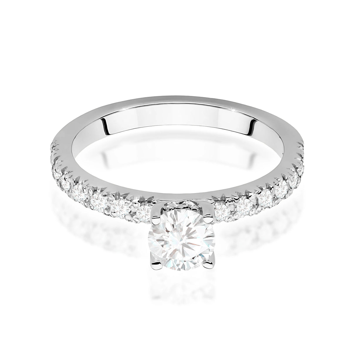 White Gold Ring with Round 0,50ct Central and 0,243ct Sideline Lab-grown Diamonds