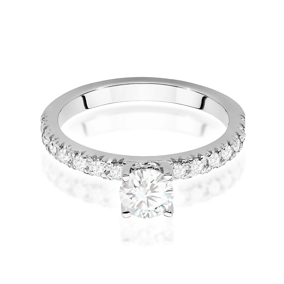 Ring aus Weißgold – Labordiamant 0,50 ct, Round/Brilliant, ergänzt durch 8 × 0,005 ct + 14 × 0,0145 ct Labordiamanten