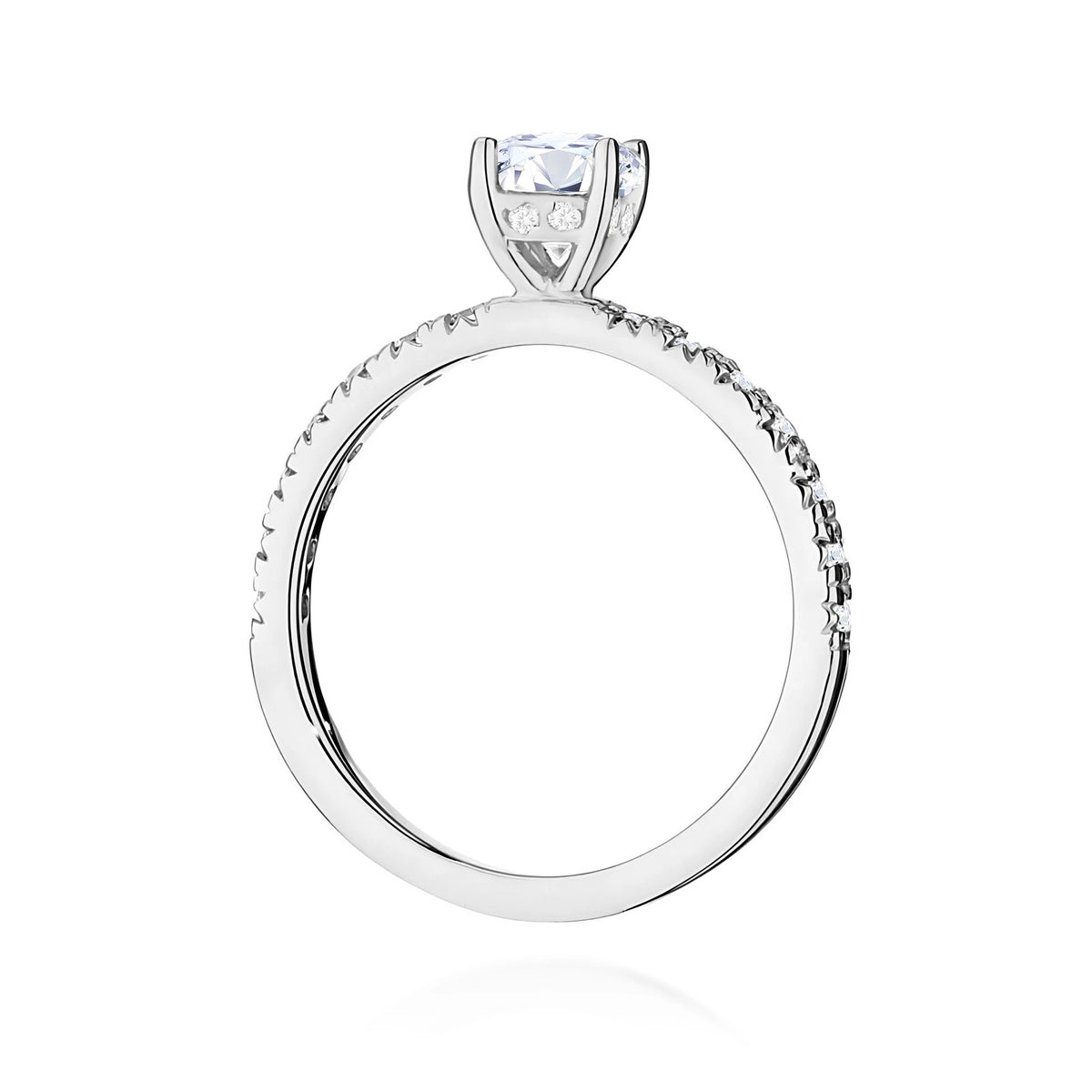 White Gold Ring with Round 0,50ct Central and 0,243ct Sideline Lab-grown Diamonds
