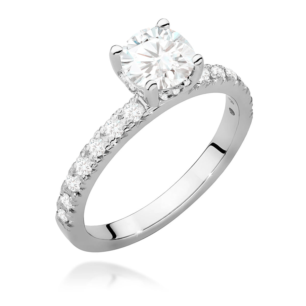 Ring aus Weißgold – Labordiamant 0,70 ct, Round/Brilliant, ergänzt durch 12 × 0,005 ct + 14 × 0,0145 ct Labordiamanten