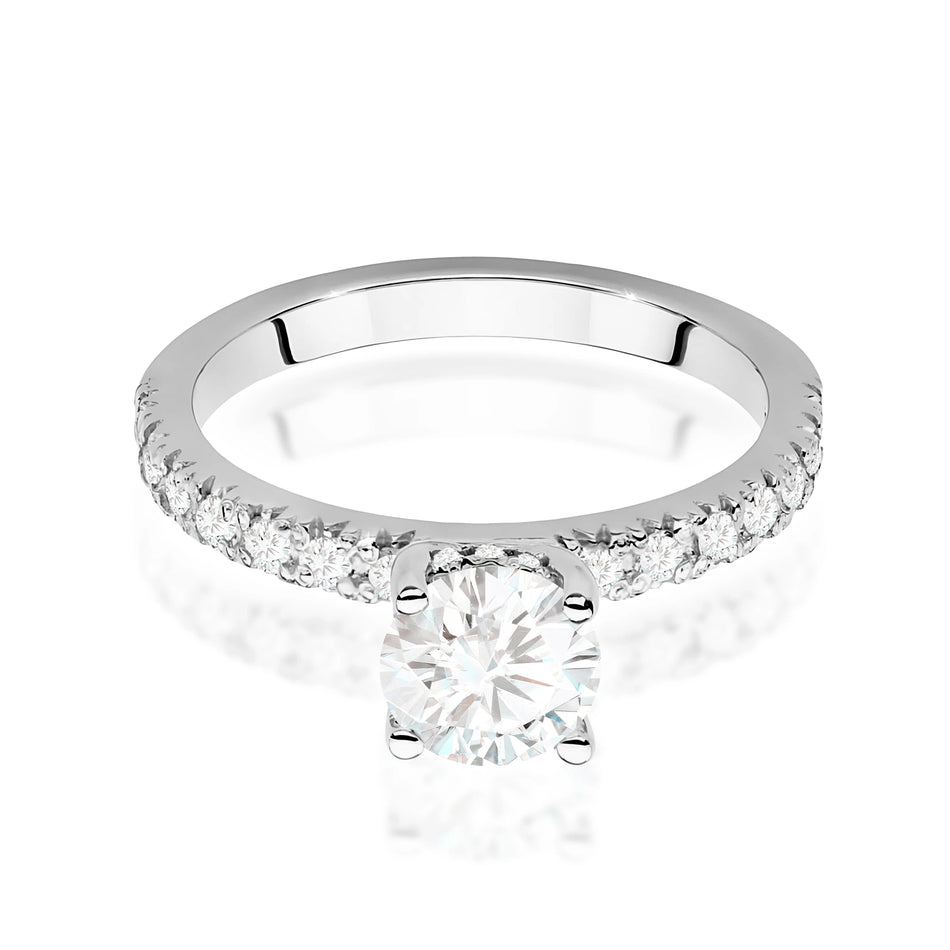 Ring aus Weißgold – Labordiamant 0,70 ct, Round/Brilliant, ergänzt durch 12 × 0,005 ct + 14 × 0,0145 ct Labordiamanten