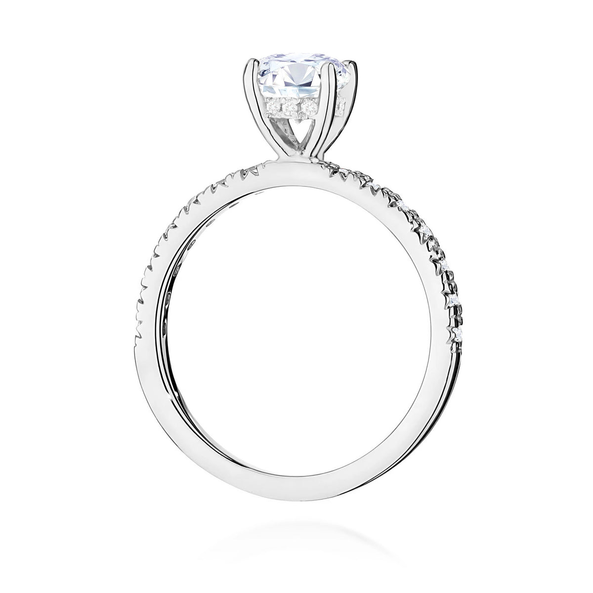 Ring aus Weißgold – Labordiamant 0,70 ct, Round/Brilliant, ergänzt durch 12 × 0,005 ct + 14 × 0,0145 ct Labordiamanten