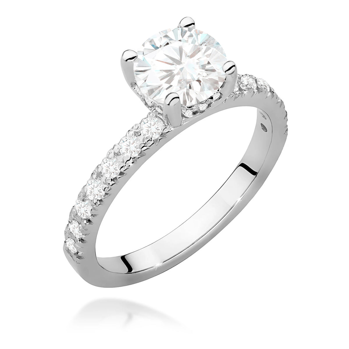 White Gold Ring with Round 1,00ct Central and 0,263ct Sideline Lab-grown Diamonds