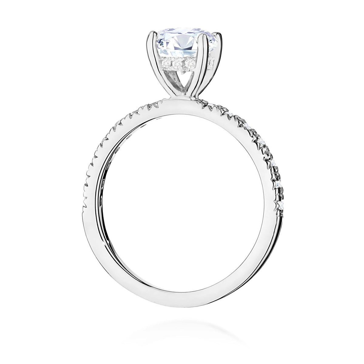 White Gold Ring with Round 1,00ct Central and 0,263ct Sideline Lab-grown Diamonds