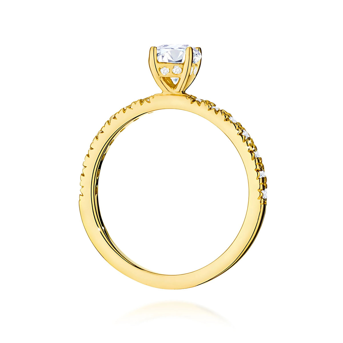 Prsten ze žlutého zlata – lab-grown diamant 0,40 ct, Round/Brilliant, doplněný 8 × 0,005 ct + 14 × 0,0145 ct lab-grown diamanty
