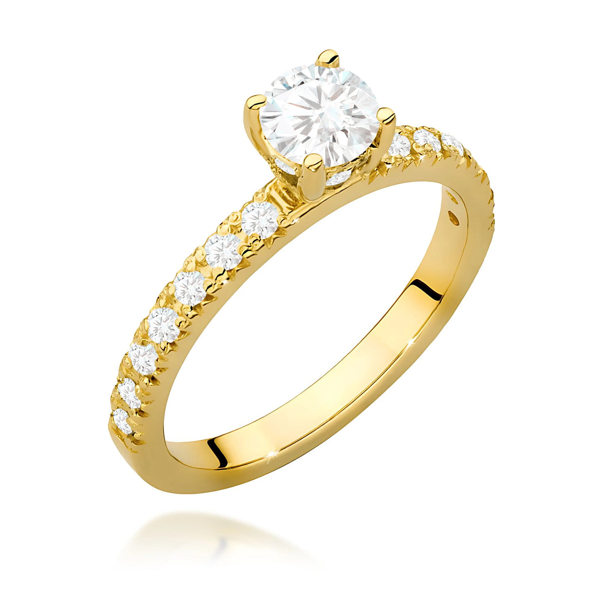 Yellow Gold Ring with Round 0,50ct Central and 0,243ct Sideline Lab-grown Diamonds