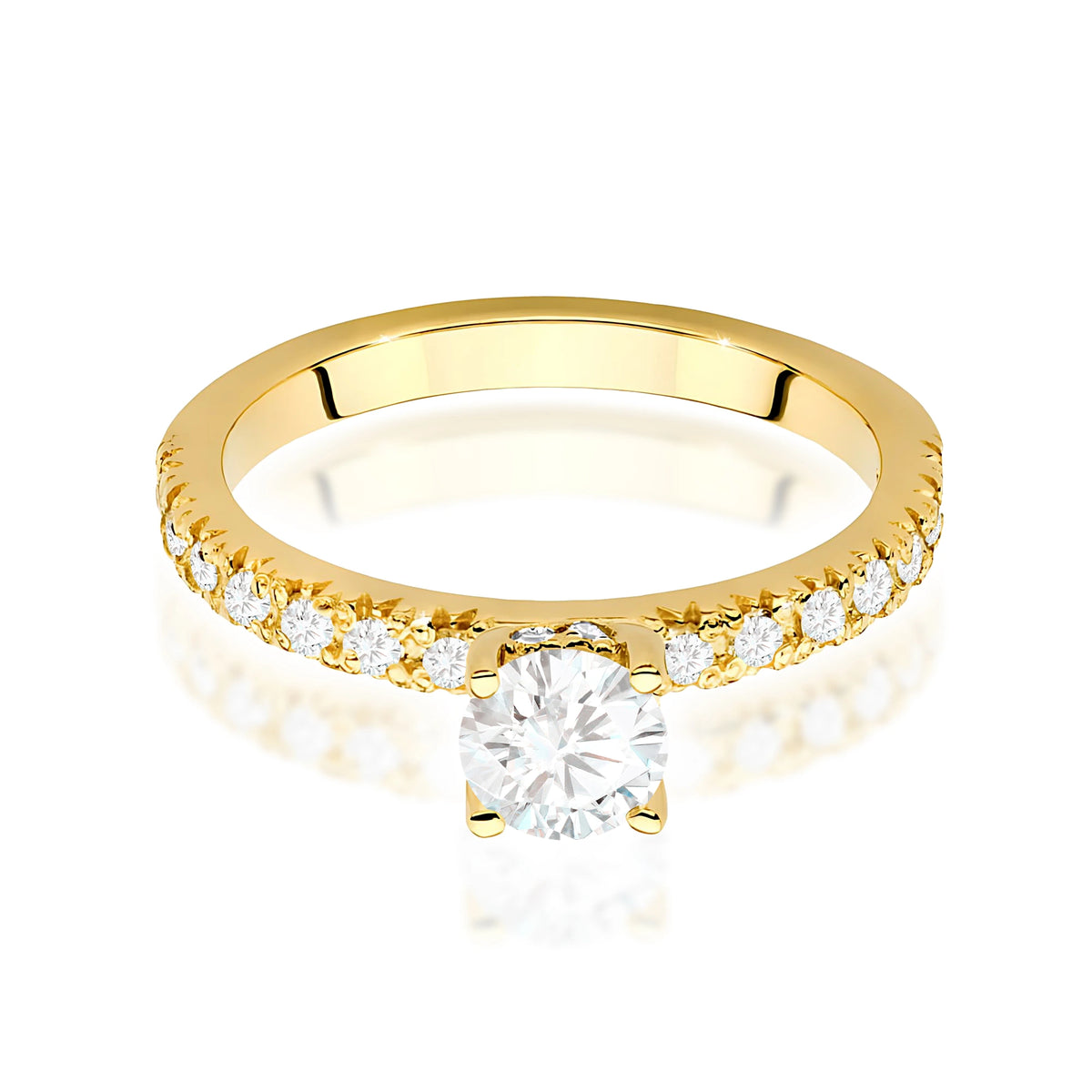 Yellow Gold Ring with Round 0,50ct Central and 0,243ct Sideline Lab-grown Diamonds